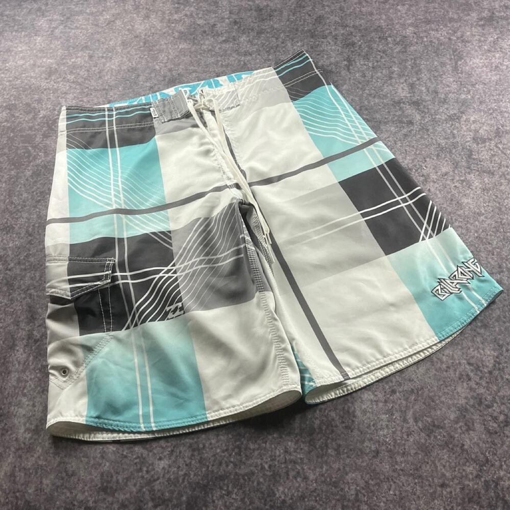Billabong Men’s 36 Blue Gray Plaid Board Shorts Surf Skate Cargo Pocket